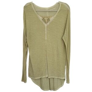 Soft Surroundings Women’s Vintage Wash Lace Insert Long Sleeve Tunic Top Sz M